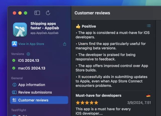 AppDab Intelligence at work, summarizing reviews for AppDab